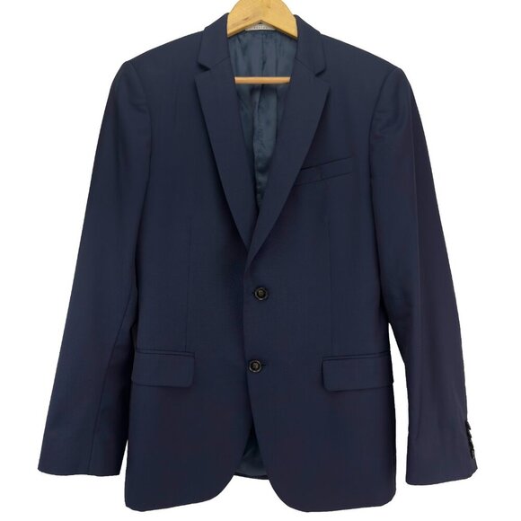 DE FURSAC Virgin wool Serge Fitted Lined Carbon Blue Suit Blazer Jacket 46R S/M - Picture 4 of 10